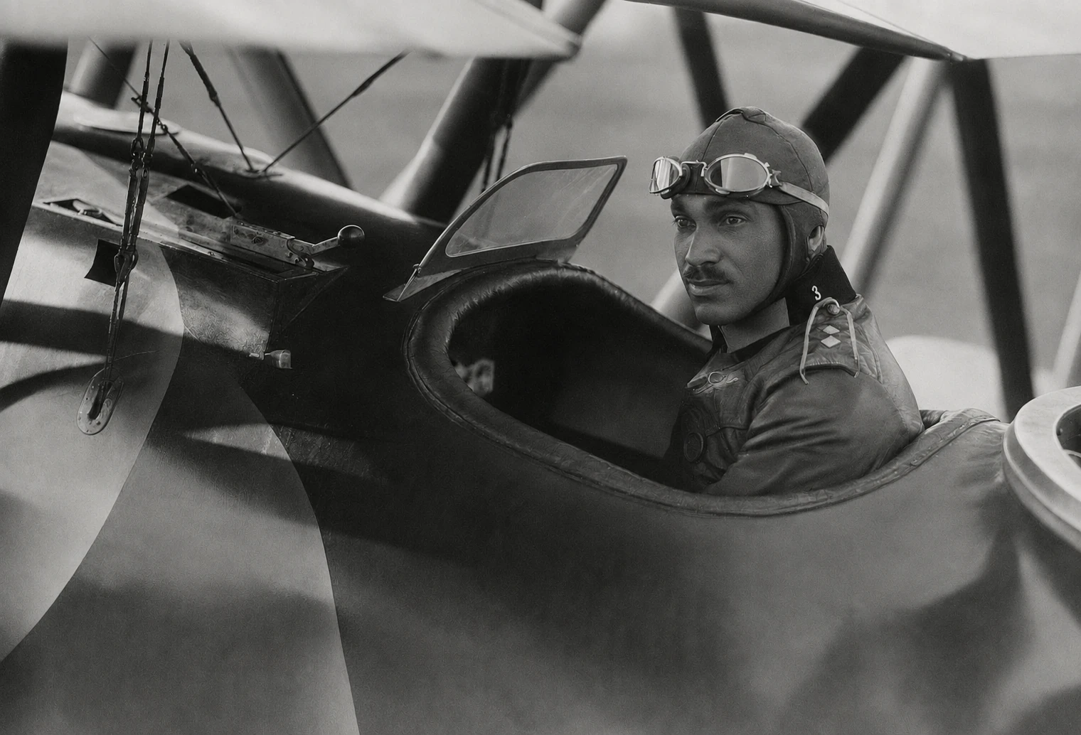 Major Vlastimil Fiala v kabíne dvojplošníka