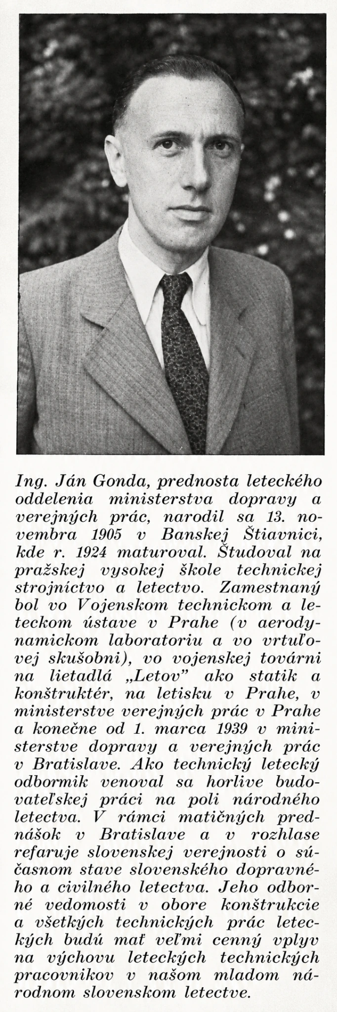Ing. Ján Gonda – portrét a dobový článok z Leteckých novín