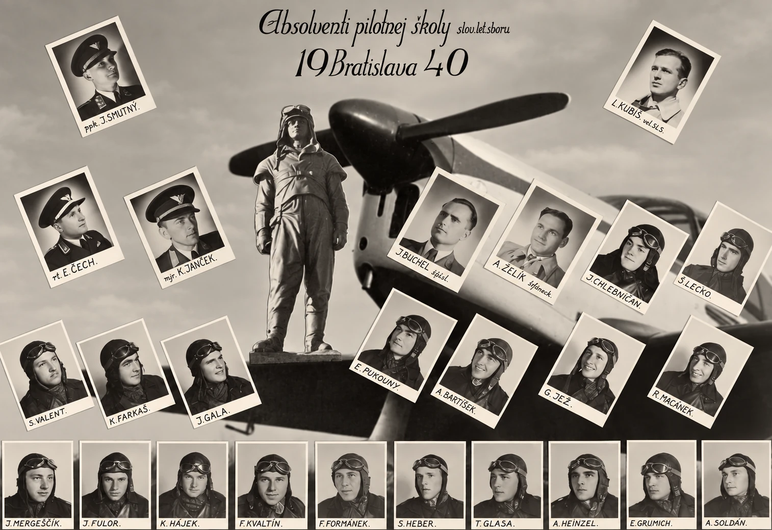 Pamätná koláž pilotnej školy Slovenského leteckého sboru v Bratislave z roku 1940