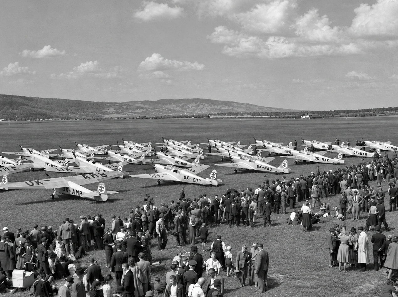 Lietadlá a návštevníci leteckého dňa SLeS vo Vajnoroch v roku 1943